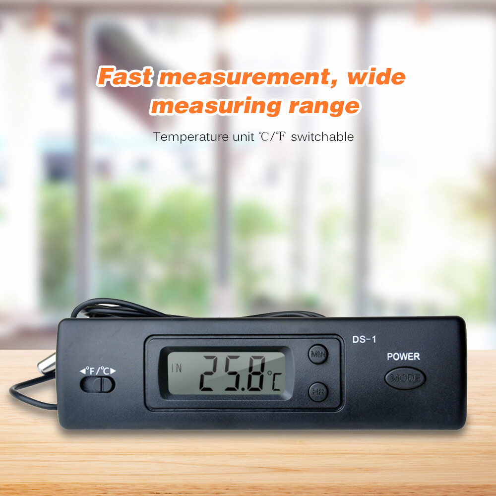 Mini Thermometer Electronic Digital Car Thermometer Indoor Outdoor Multi-Function Thermometer Time Temperature Display with Probe