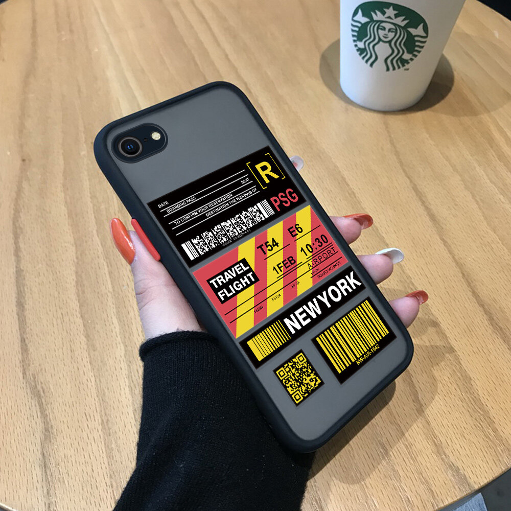 Hontinga Casing Case For iphone 6 6s 7 8 Plus SE 2020 Case Creative Flight Ticket Frosted Transparent Hard Back Phone Casing Soft Silicone Edge Full Cover Hard Case For iPhone 6+ 6s+ 7+ 8+
