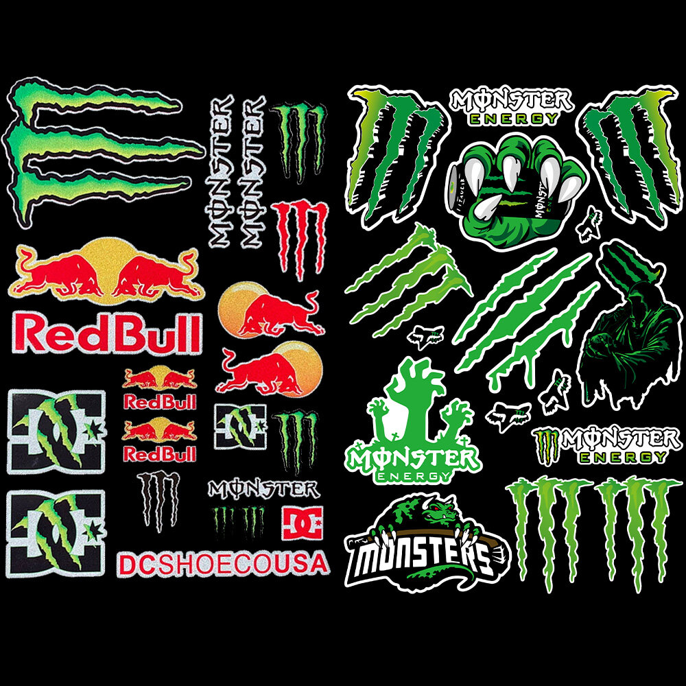 2 SET Monster Energy Stickers Motorcycle Red Bull Reflective Waterproof Decorative Helmet Stickers for YAMAHA HONDA KTM KAWASAKI