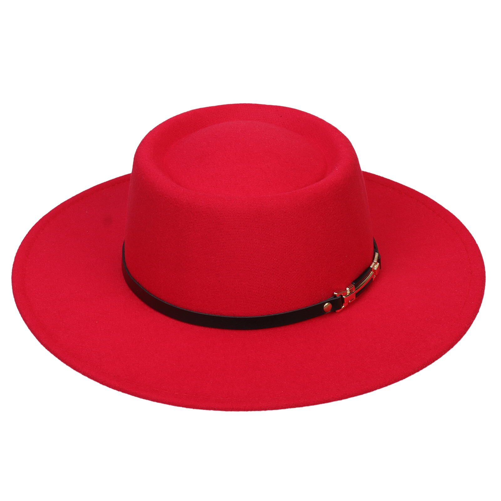 YiyiLai Fedora Hats for Women Wide Brim Felt Panama Hat with Black Leather Buckle Headband Trendy Dress Cap
