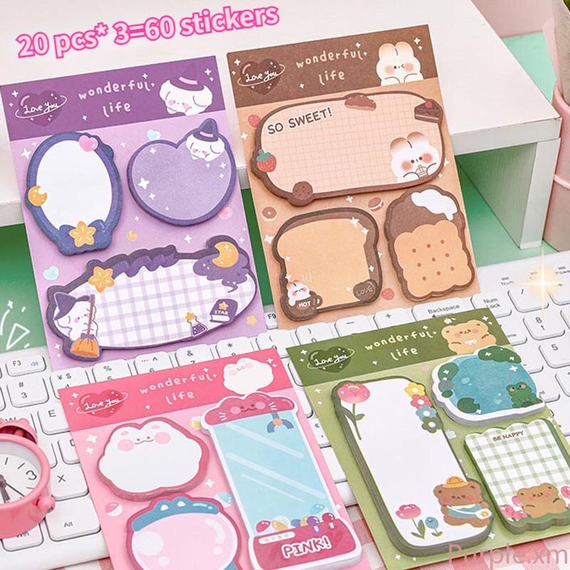 3 IN 1 Cute Animal Shape Creative Sticky Notes Creative Sticky Notes Set Student Memo Notes Cute Hand Account Note Paper