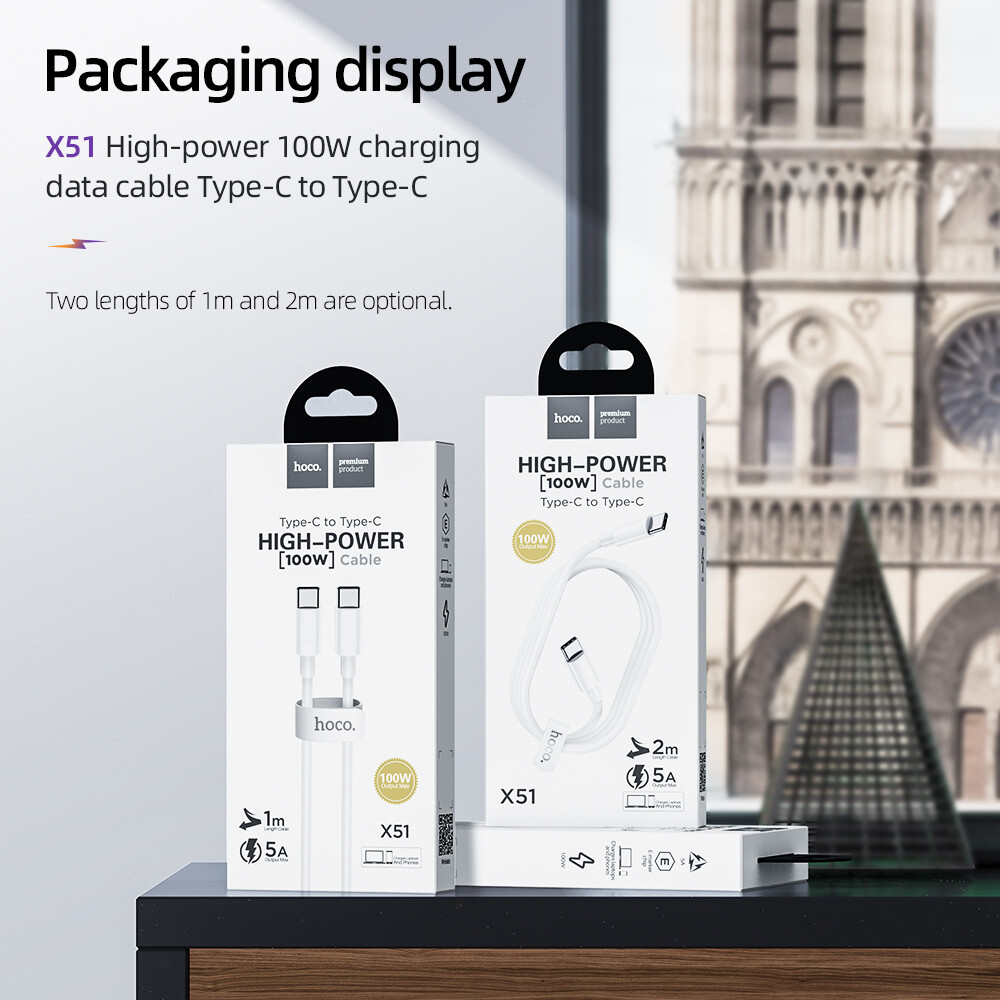 Cáp Dữ Liệu Sạc Nhanh HOCO X51 100W Type-C Sang Type-C Cáp 1 /2 Mét Dành Cho Samsung S10 S9 S8 Xiaomi MI