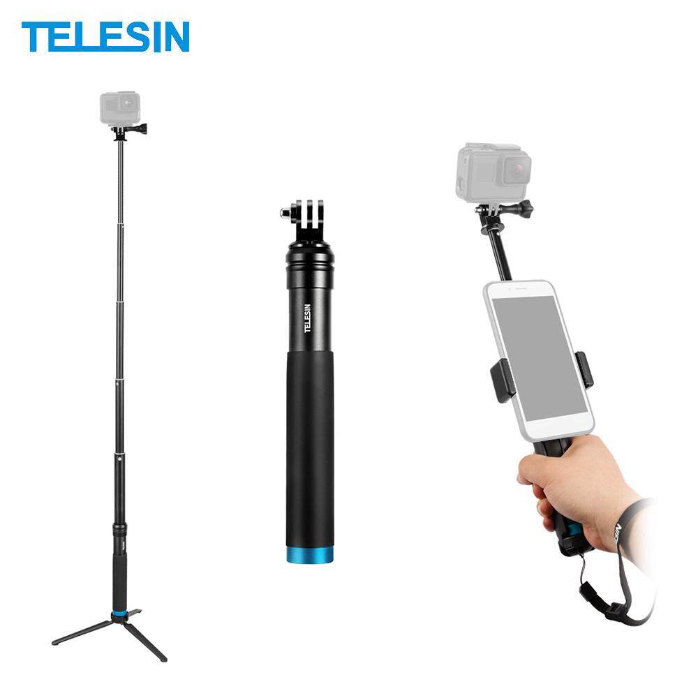 TELESIN Gậy Chụp Ảnh Tự Sướng Cầm Tay Có Thể Mở Rộng Cột Điều Chỉnh Hợp Kim Nhôm, Có Chân Máy, Giá Đỡ Điện Thoại Di Động Dành Cho Máy Ảnh Hành Động Điện Thoại Thông Minh