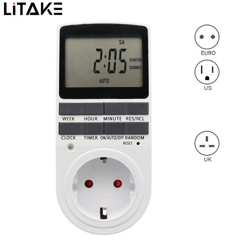 LITAKE Electronic Digital Timer Switch EU US BR Plug Kitchen Timer Outlet 230V Programmable Timing Socket