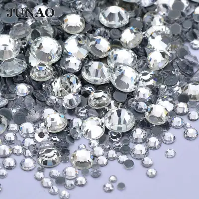 JUNAO 1440pcs Mix 8 Size Hotfix Crystal AB Glass Rhinestones Flatback Hot Fix Round Crystal Stones Iron On Diamond Strass Crafts
