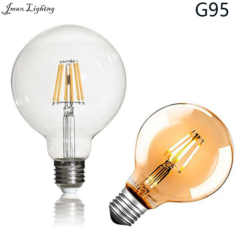 Jmax led edison filament bulb g95 antique led bulb 4w 6w 8w 12w g95 e27 vintage light bulb warmwhite 3000k lampu mentol