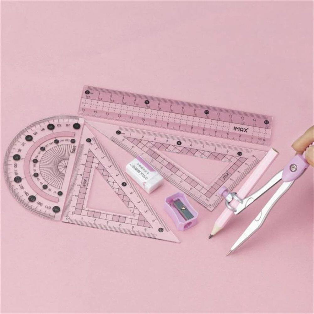 MMLUCK Back To School 8pcs/set Math Measuring Tool Eraser Iron Packaging For Students Compasses Set Straight Ruler Math Drawing Tool Geometry Protractor
