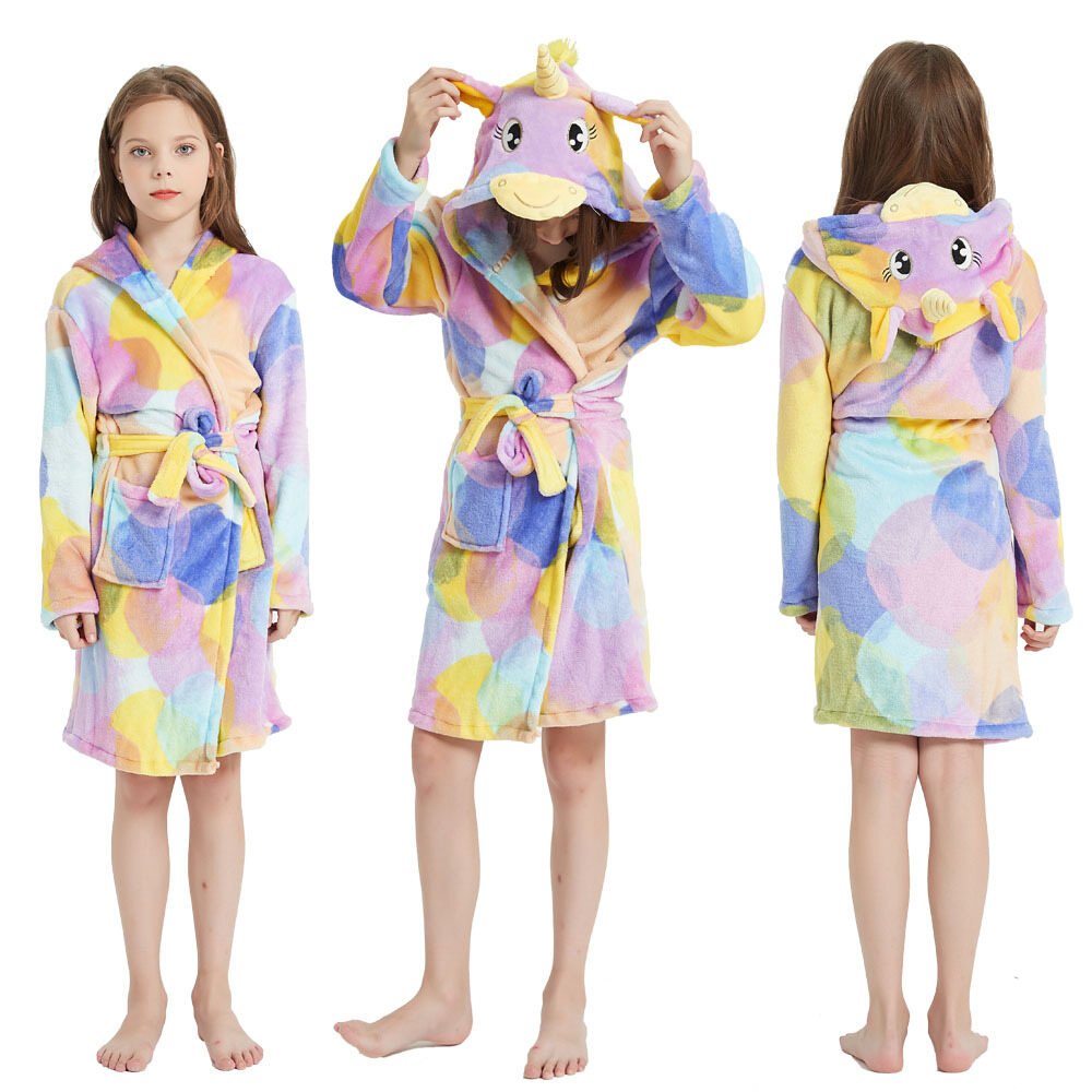 Children Kigurumi Unicorn Hooded Bathrobes Kids Star Rainbow Nightgown Animal Cartoon Bath Robe For Girl Boy Pyjamas Sleepwear
