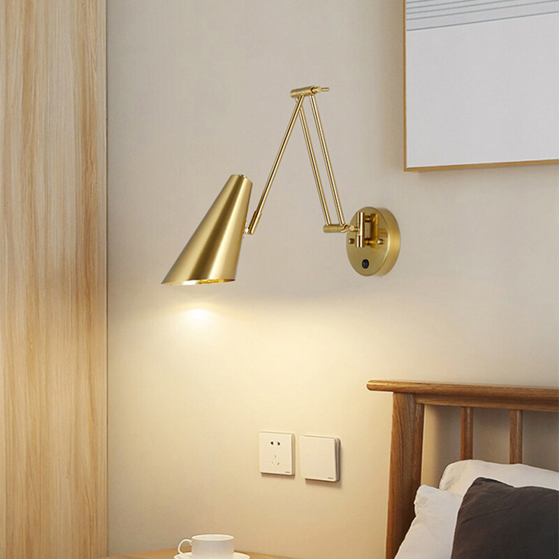 Adjustable LED wall lamp E27 wall light with switch golden and black sconces indoor lighting home decor wall decor for living room bedroom bedside kitchen dining room light fixture