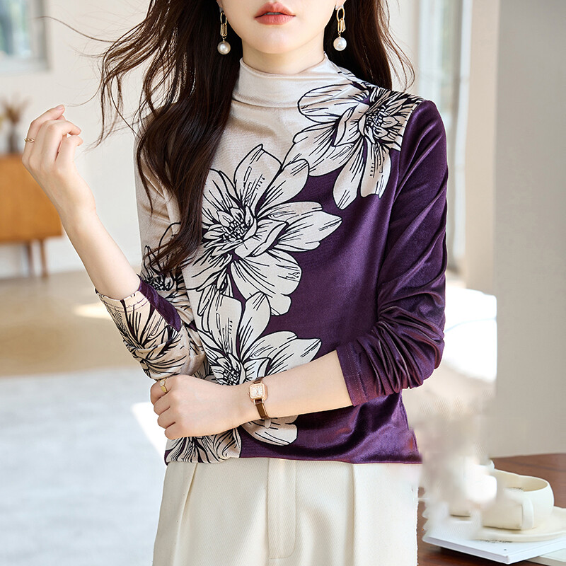 LUXURY Queen 2023 High End Golden Velvet Lining with Winter New High-end Sense of Westernization Age Reducing and Slimming Women's Blouses