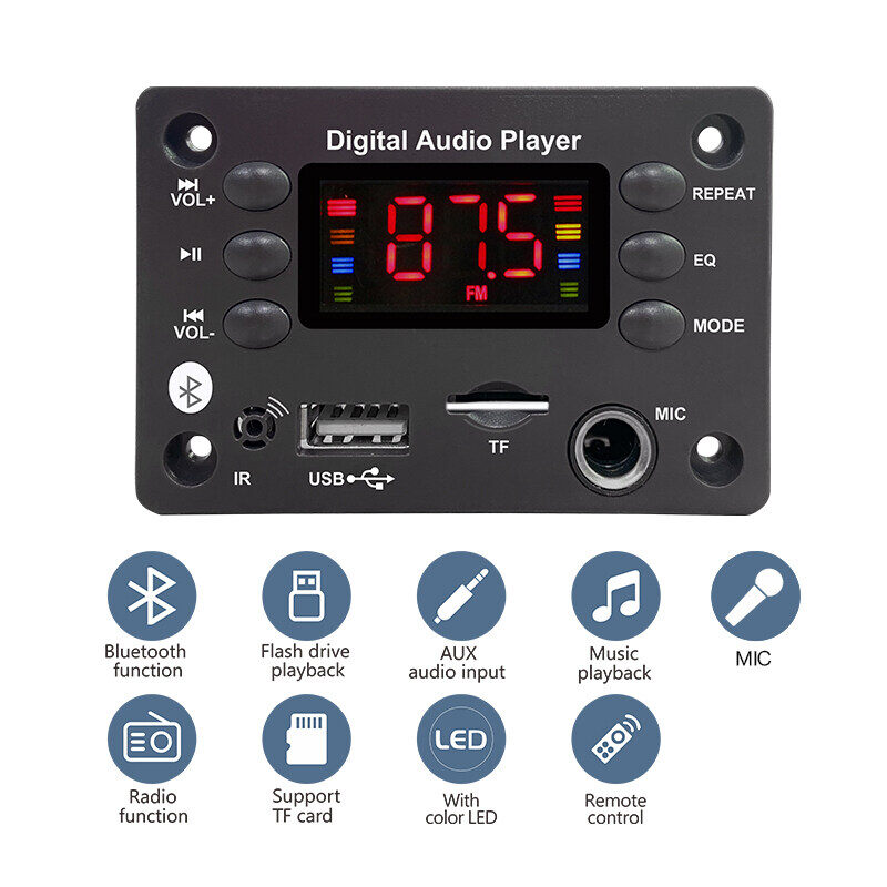 12V Bluetooth 5.0 Bảng Mạch Giải Mã MP3 máy nghe nhạc MP3 Hands-free âm thanh trên xe hơi Kit Microphone USB Radio FM hỗ trợ thẻ TF MP3 loa Máy nghe nhạc