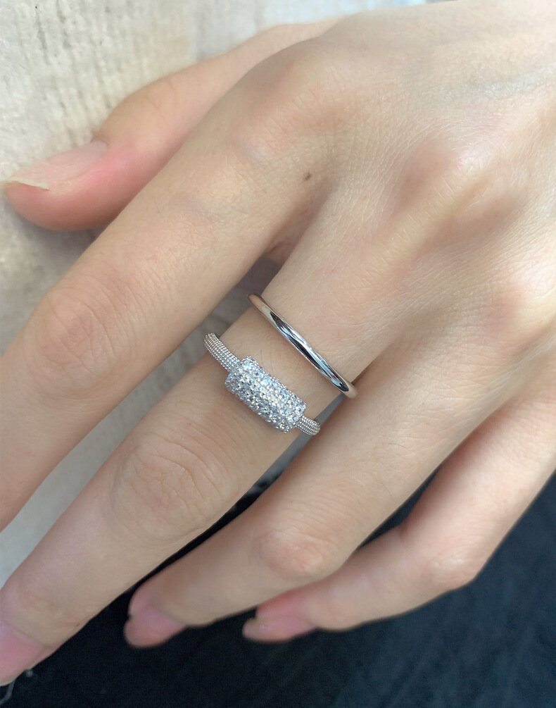 Bestone Double Pieced Micro-set Sterling Silver Ring for Women