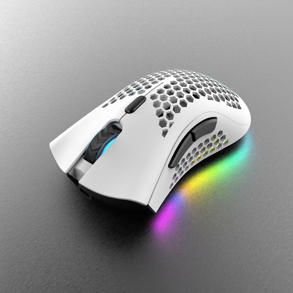 Chuột Chơi Game Không Dây 2.4G, Chuột Có Thể Sạc Lại Với Hiệu Ứng Ánh Sáng RGB 3 DPI Có Thể Điều Chỉnh Khoét Lỗ, Thiết Kế Tổ Ong Màu Đen