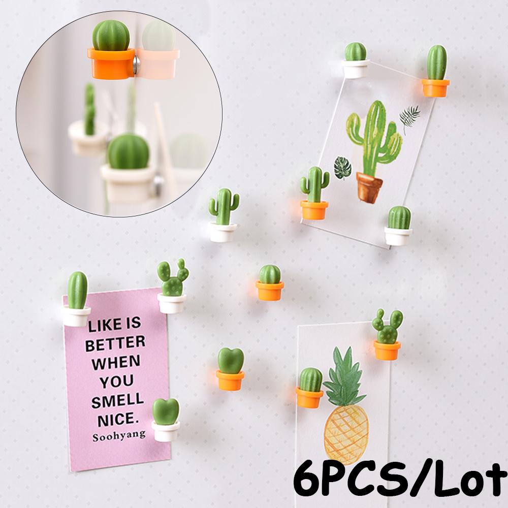6PCS/Lot Refrigerator Magnet Cute Kitchen Message Board Home Decoration Magnetic Stickers Simulation Cactus Refrigerator Magnet Succulent Potted