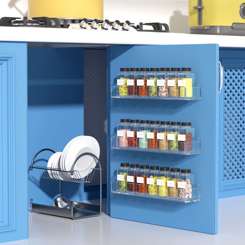 Wall Mounted Spice Rack Organizer,Clear Acrylic Spice Shelf Storage Holder for Wall Kitchen Pantry Cabinet Door 4 Pack