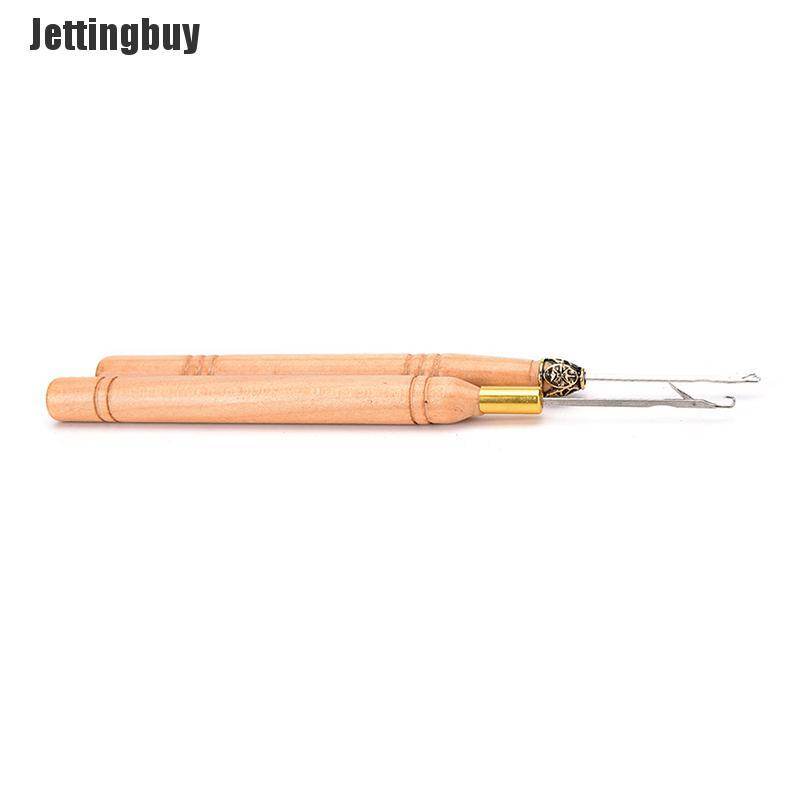 [Jettingbuy] Bộ Dụng Cụ Nối Tóc Lông Vũ Cán Gỗ Dụng Cụ Kéo Kim Móc Chỉ Tự Làm Cho Tiệm Làm Tóc