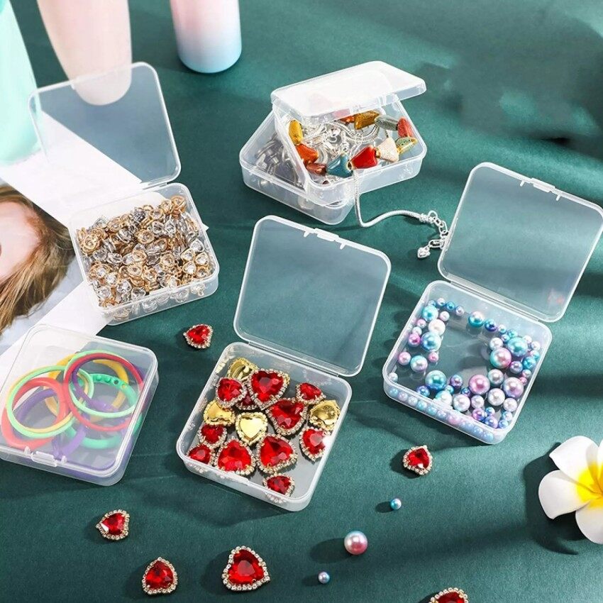 6 Hộp Đựng Đồ Bằng Nhựa Trong Suốt Mini Có Nắp Đậy Hộp Có Bản Lề Trống Cho Hạt Dụng Cụ Trang Sức Hộp Sắp Xếp Trưng Bày