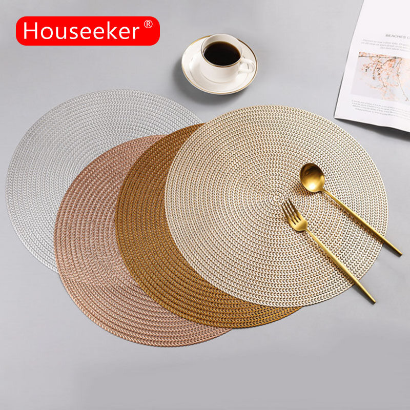 Houseeker Nordic Round PVC Placemat Dining Table Mat Non-Slip Waterproof Heat Insulation Drink Coasters Mantel Individual Cup Pad