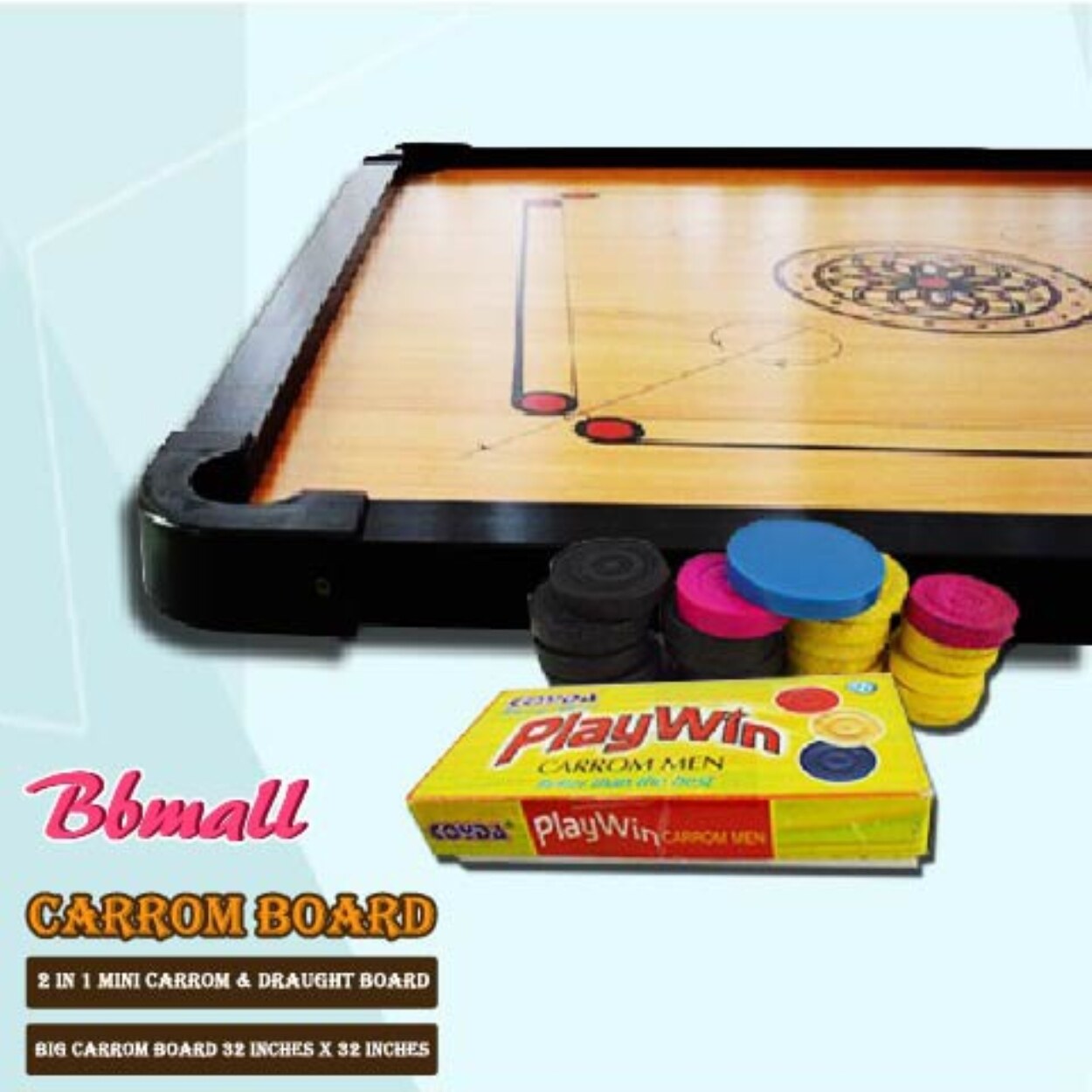 NEW Wooden Carrom Board 2in1 Mini Draught Dam Haji Big Carrom Board Games/Papan Permainan Carrom