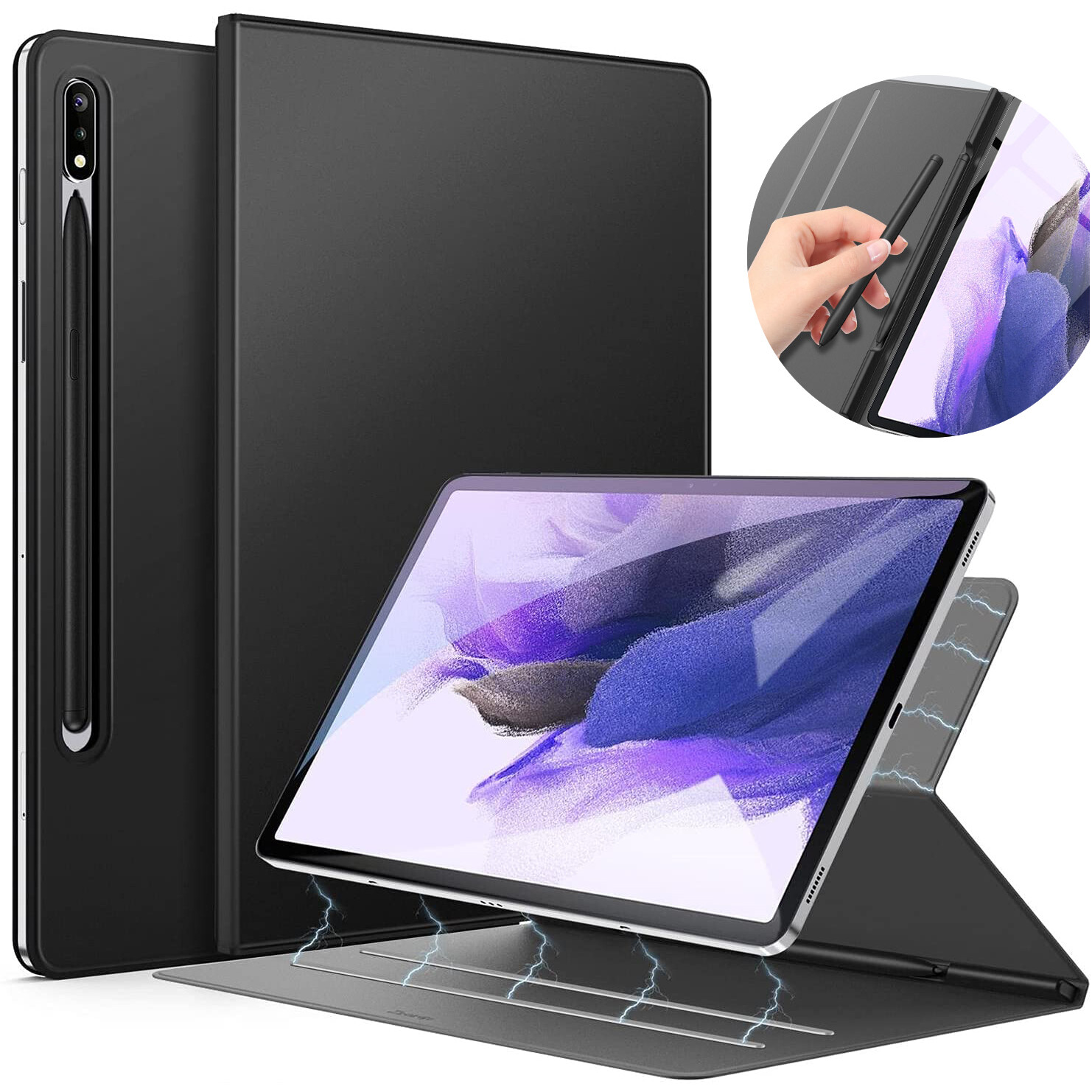 Magnetic Case for Samsung Galaxy Tab S9 Plus 2023/Tab S7 FE 2021/Tab S8 Plus 2022/S7 Plus 2020, Ultra Slim Stand Flip Case Magnetic Back with Pen Holder, with Auto Wake/Sleep Smart Cover for Samsung Galaxy Tab S9 11 inch 2023/Tab S8 11 inch 2022/Tab S7