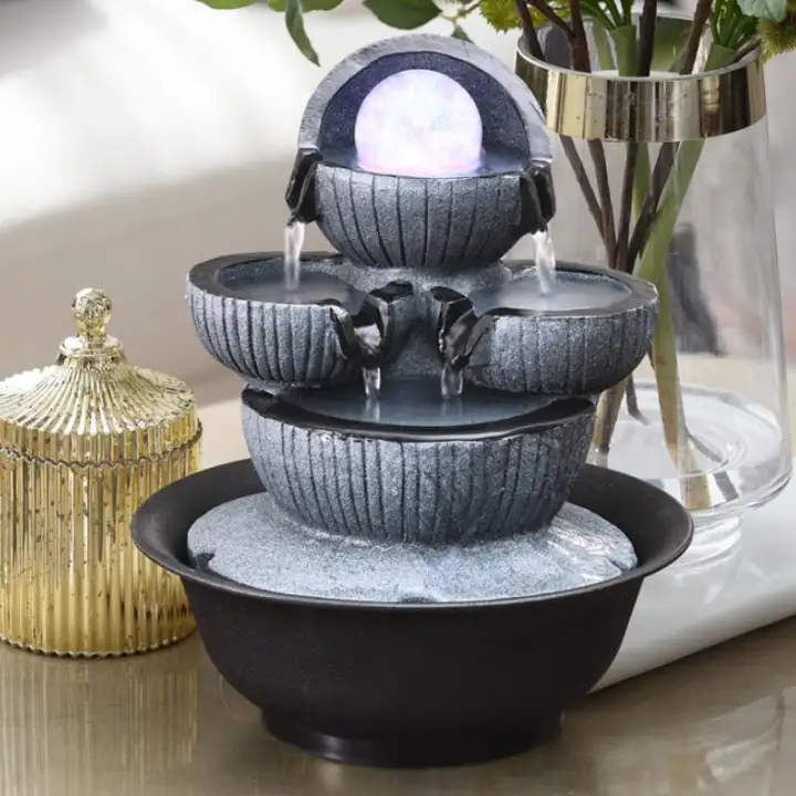 Tính Năng Thác Nước Thư Giãn Nhỏ-Đài Phun Nước Nhỏ 4 Bước Với Bóng LED