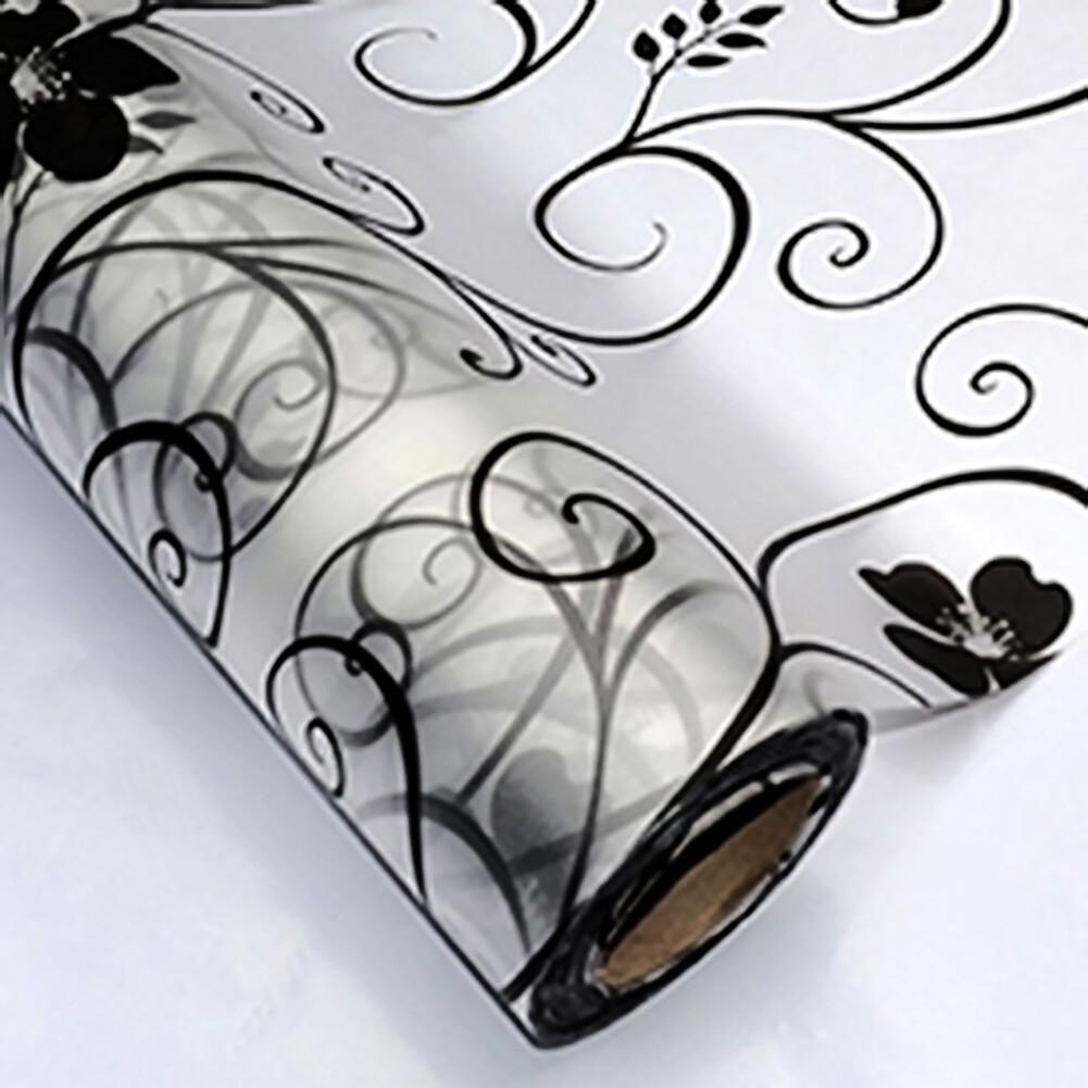 POCO 45cm x 100cm Removable waterproof UV Proof Black Flower Leaf Vine Frosted Glass Window Sticker Decal  light-transmitting but opaque