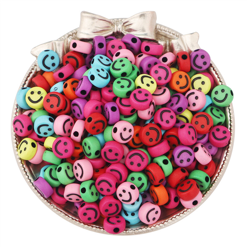 50pcs Smiling Letter Plastic Acrylic Loose Spacer Beads for Jewelry Making DIY Bracelet Accessories