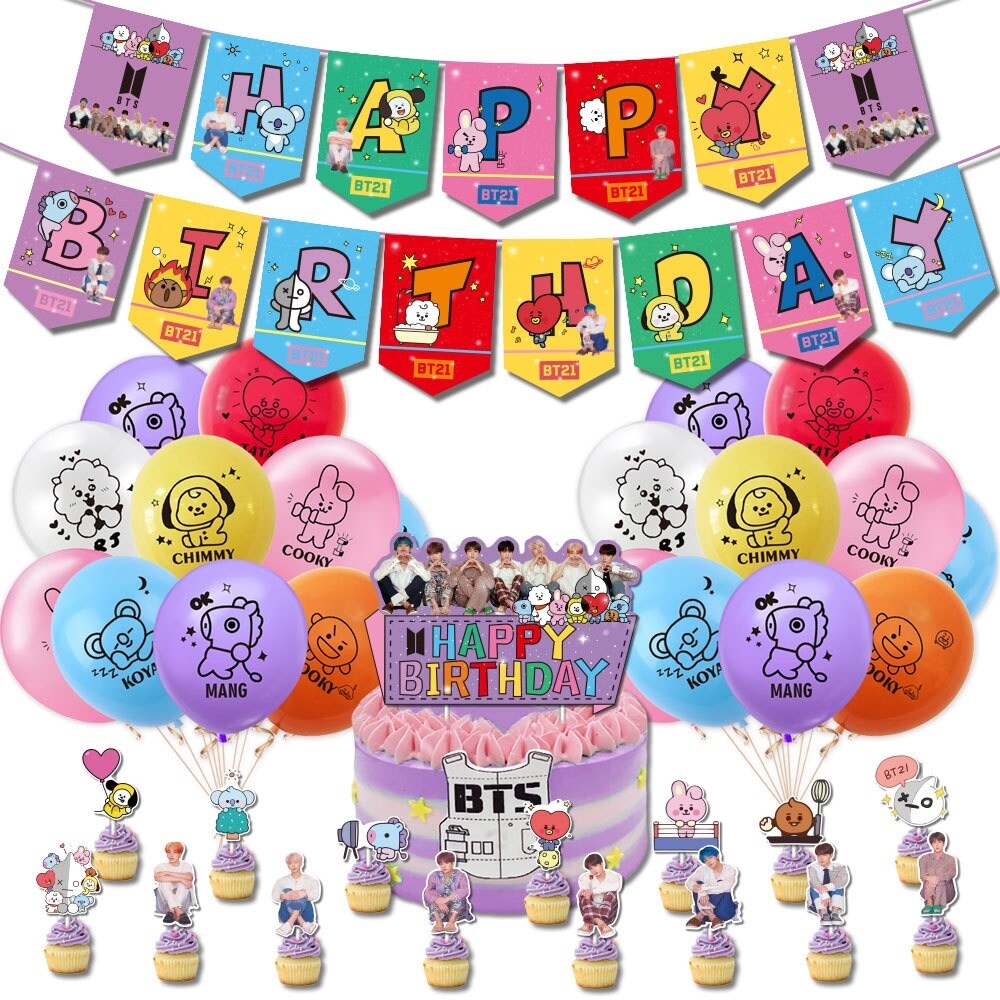 1Set Kpop Bt21 BTS Latex Letter Balloon Birthday Decor Party Decorations Banner Needs Need Decoration TATA COOKY CHIMMY Wholesale Balloons set stickers sticker clip sale