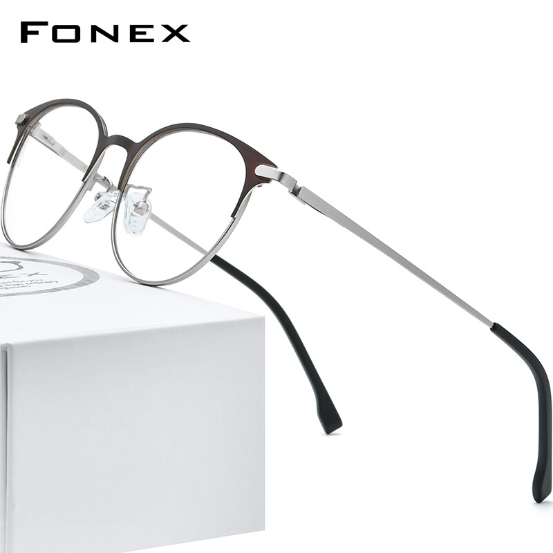 FONEX Alloy Glasses for Men and Women Ultralight Vintage Round Eyeglasses Frames New Retro Optical Frames Korean Style Aesthetic Stylish Teens Girls Screwless Eyewear 988