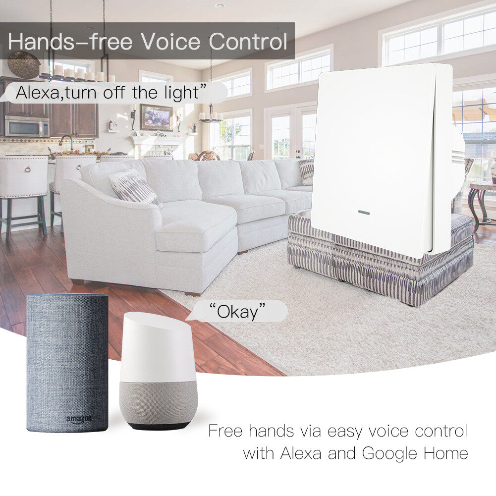 MOES WiFi Smart Push Button Switch 2-Way RF433 Wall Panel Transmitter Kit Smart life Tuya App Control Works with Alexa Home