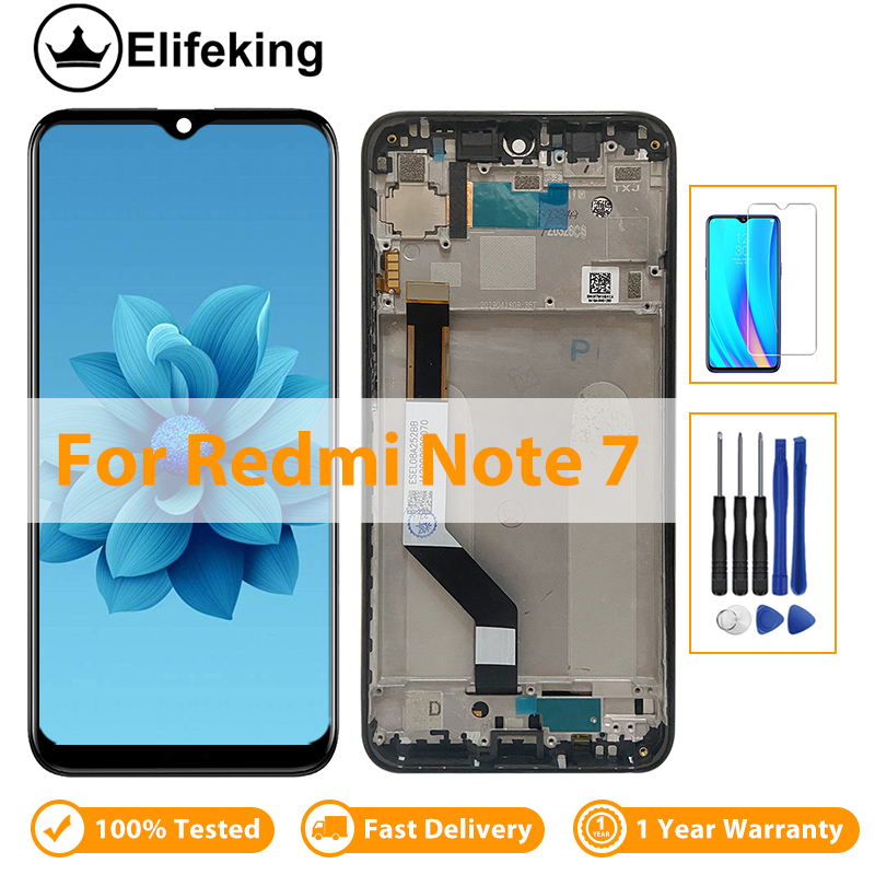 Top Quality For Xiaomi Redmi Note 7 M1901F7G LCD Display Touch Screen With Frame Digitizer Assembly Replacement +Repair Tools