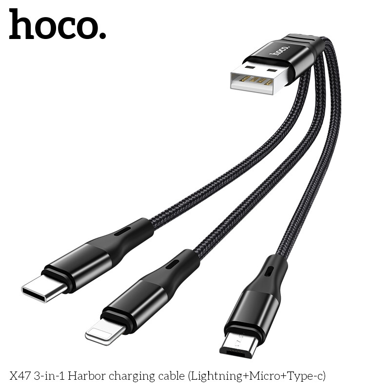 HOCO X47 3in1 Lightning /Micro USB/ Type Cable Fast Charging Cable for Samsung Xiaomi Android Phone
