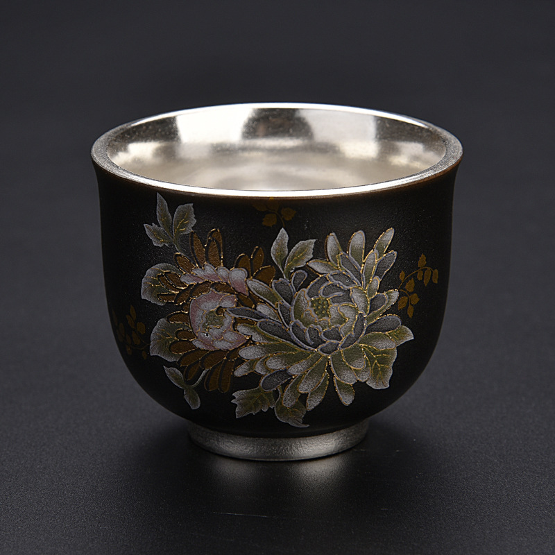 Ceramic gilded silver tea cup, Ru Kung Fu tea set, master cup, single cup, tea tasting cup, Kung Fu tea cup, tea set, tea cup, tea cup