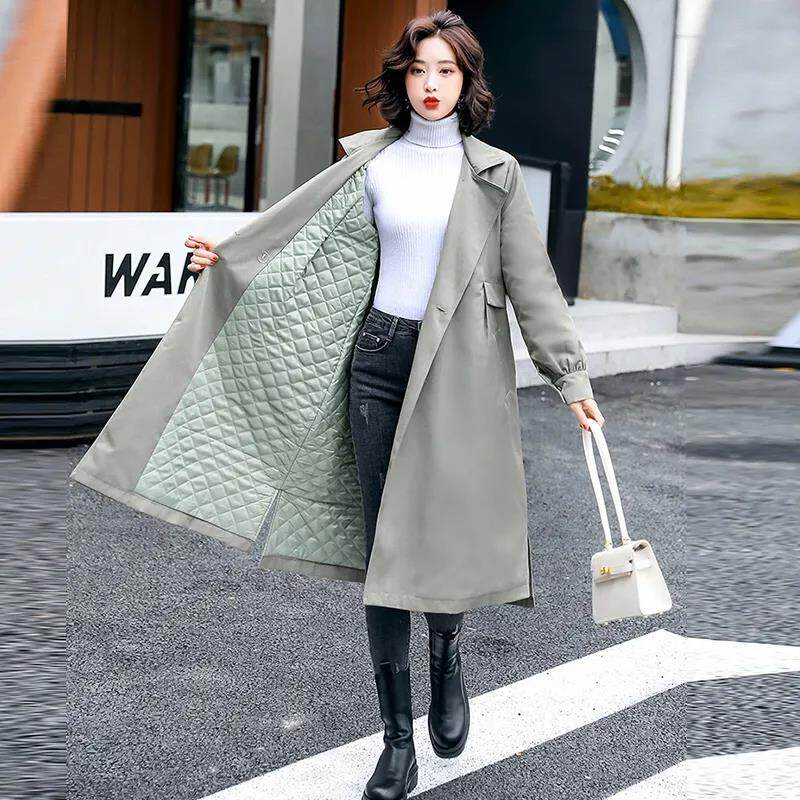 Áo khoác mùa đông áo choàng dài cotton cho nữ áo gió mùa xuân dài tay thanh lịch, áo choàng nữ mùa thu