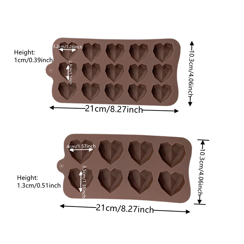 <Man YingLie> Heart Chocolate Molds 15 Diamond love Shape Silicone Wedding Candy Baking Molds
