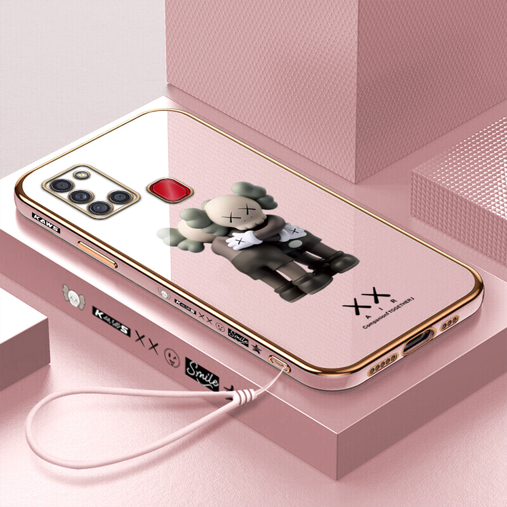 Hontinga Casing Case For Samsung Galaxy A21S M31 Case Fashion Design Luxury Chrome Plated Soft TPU Square Phone Case Full Cover Camera Protection Anti Gores Rubber Cases For Girls
