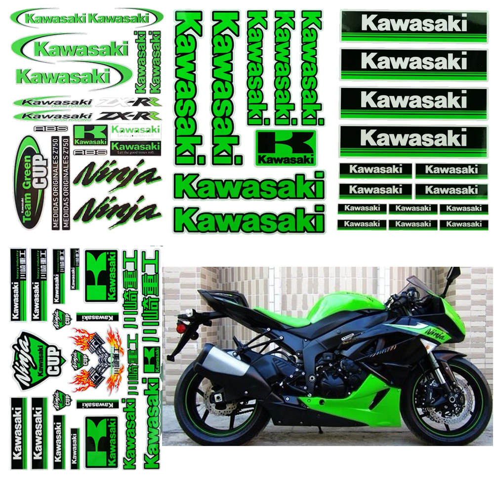 thumbnail image 2 of Kawasaki Ninja Outlined Decals – Glossy Black/Green, Helmet Motorcycle Stickers, 2x 2 of 3