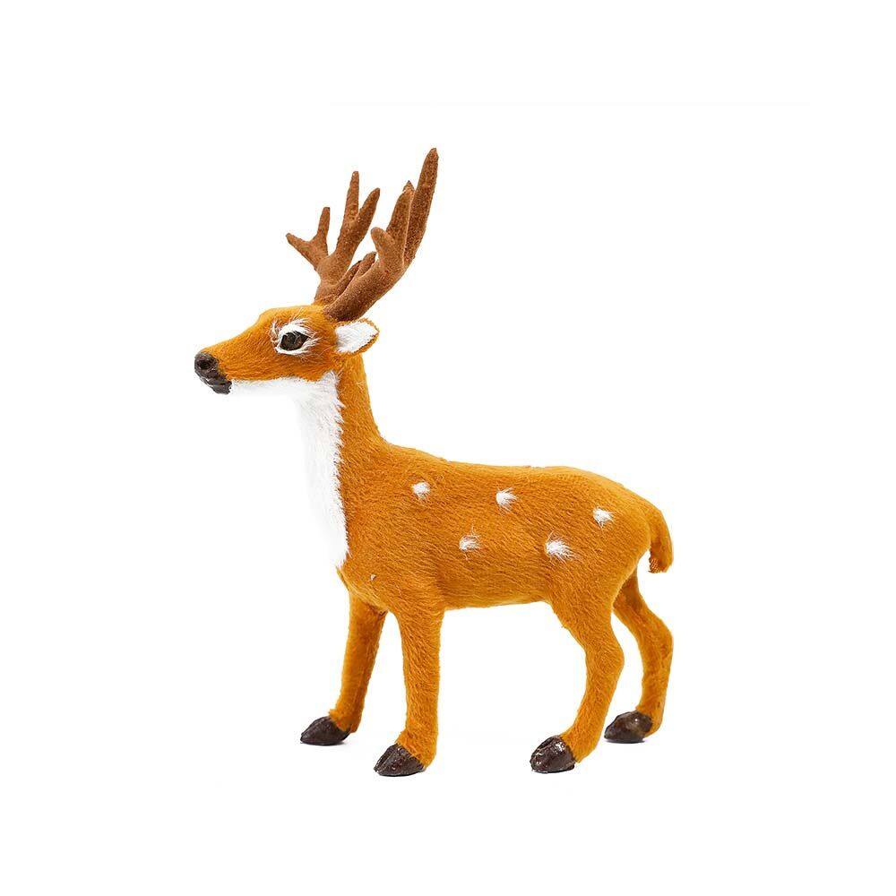 MEZCJ Cartoon Desktop Model Elk Plush Craft New Year Christmas Decoration Miniature Figurine Simulation Deer Reindeer Ornament