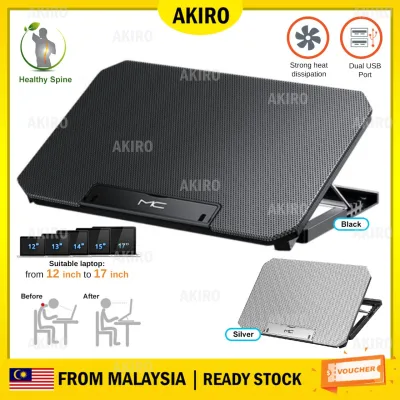 AKIRO Malaysia Silent Laptop Cooling Pad wt 2 Big Fans for 12-17'' Laptop Notebook Macbook Powerful Dual USB Cooling Pad Cooler Laptop Stand Adjustable Height & Speed Laptop Fan