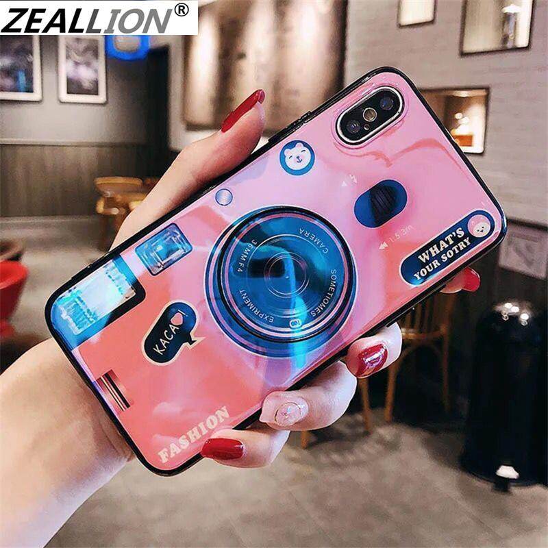 Zeallion Case for [Apple iPhone 15 14 13 12 Mini 11 Pro X XS Max XR 5 6 6s 7 8 Plus] Blu-ray Camera Pattern Silicone Soft Phone Case with Stand Holder