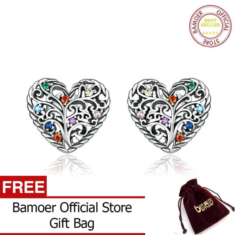 BAMOER Tree of Life Jewelry 925 Sterling Silver Stud Earrings for Women Oxidized silver Wedding Statement Jewelry SCE933