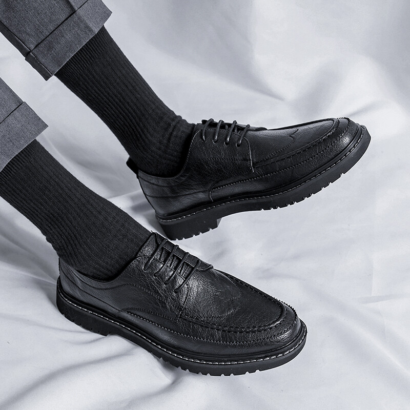 QBELY British Style Genuine Leather Men Shoes Dress Soft Leather Shoes Men Oxfords Formal Shoes Fashion Black Wedding shoe