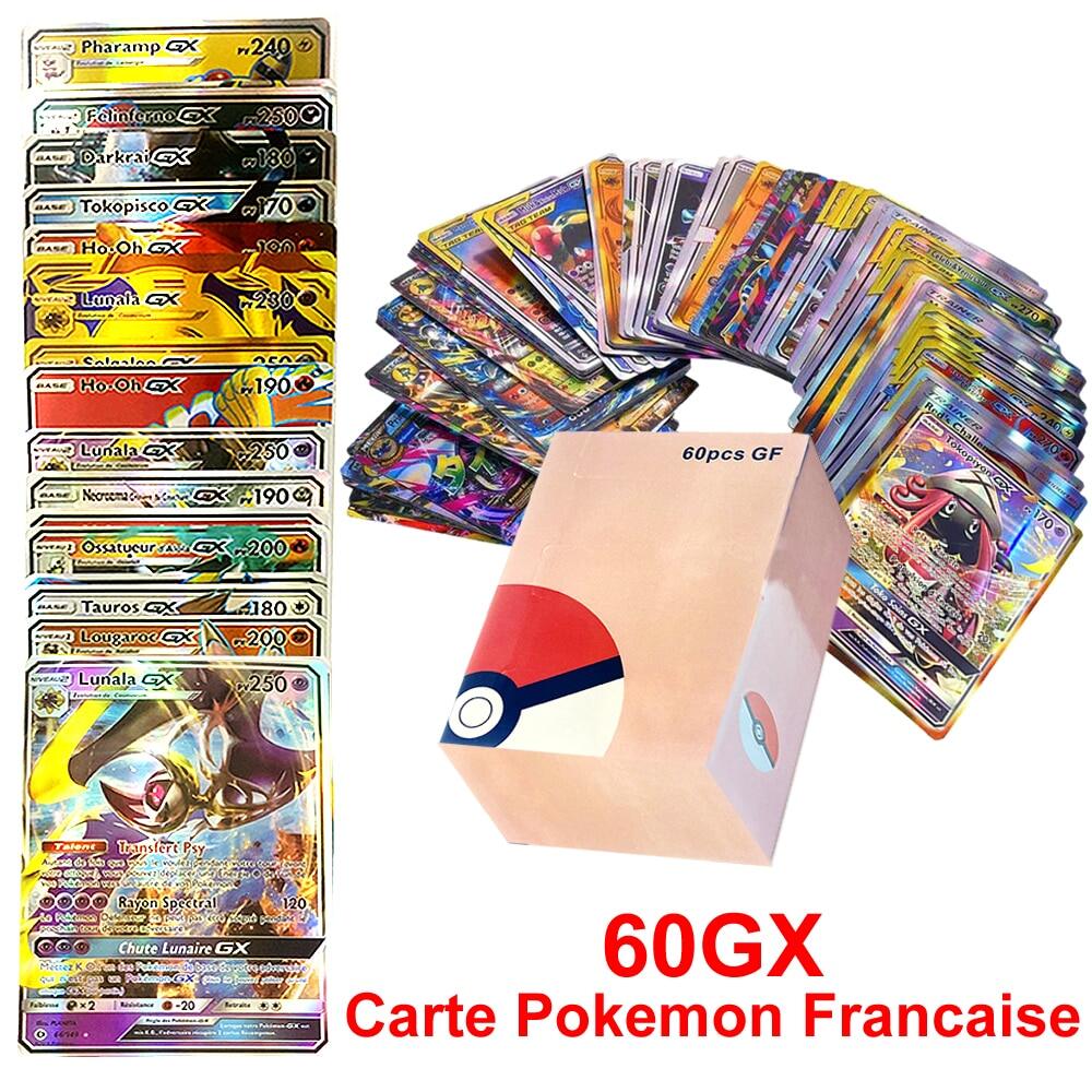 60ชิ้น Carte โปเกมอน Francaise Box GX Mega EX แท็กทีม PokéMon เทรนเนอร์การ์ดแสดงผล Cartas เกมโปเกมอนต่อสู้ของเล่นของขวัญ