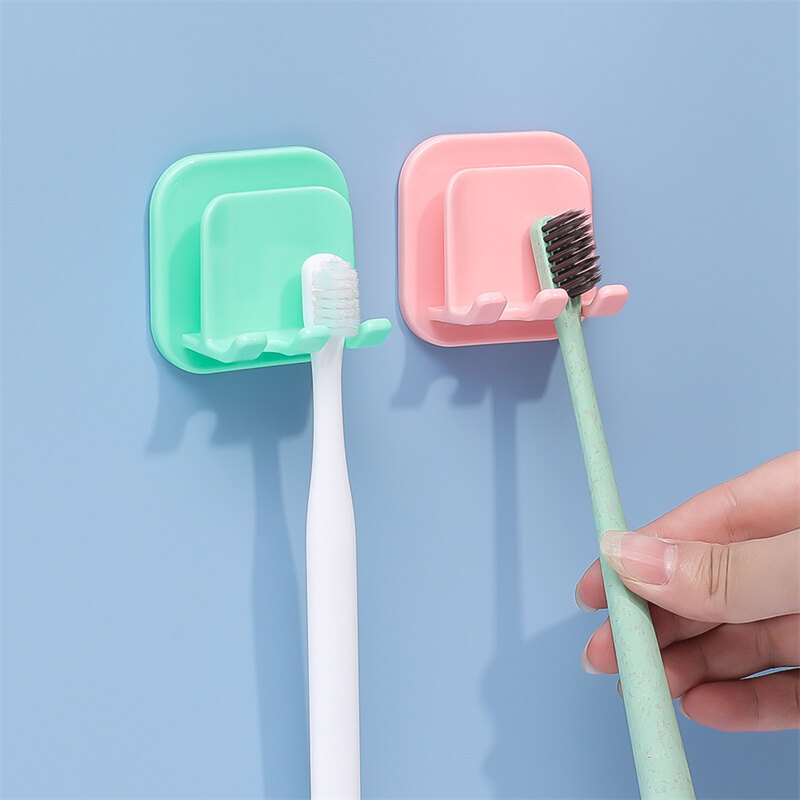 Wall Mounted Toothbrush Holder Punch-Free Cup Drying Rack Bathroom Space Saving Tooth Brush Storage Accessories