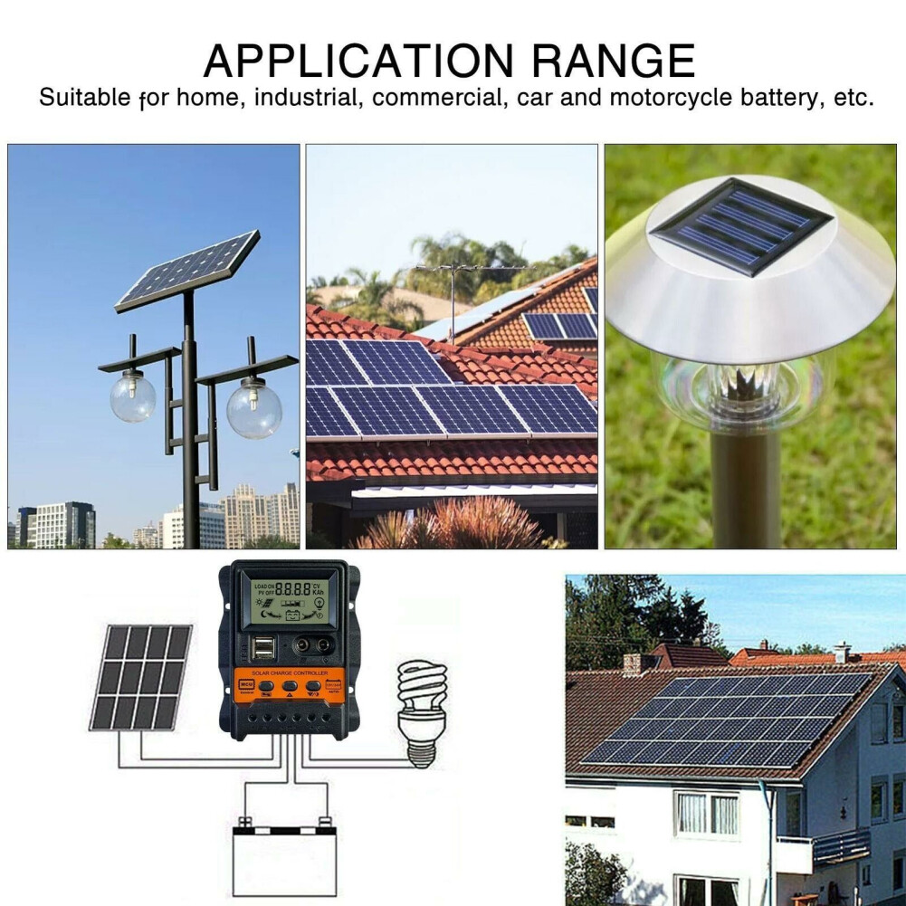 E Life Smart Store 30A 20A 10A Solar PV Battery Charge Controller 12V 24V Solar Panel Voltage Regulator LCD Display Dual USB with Load