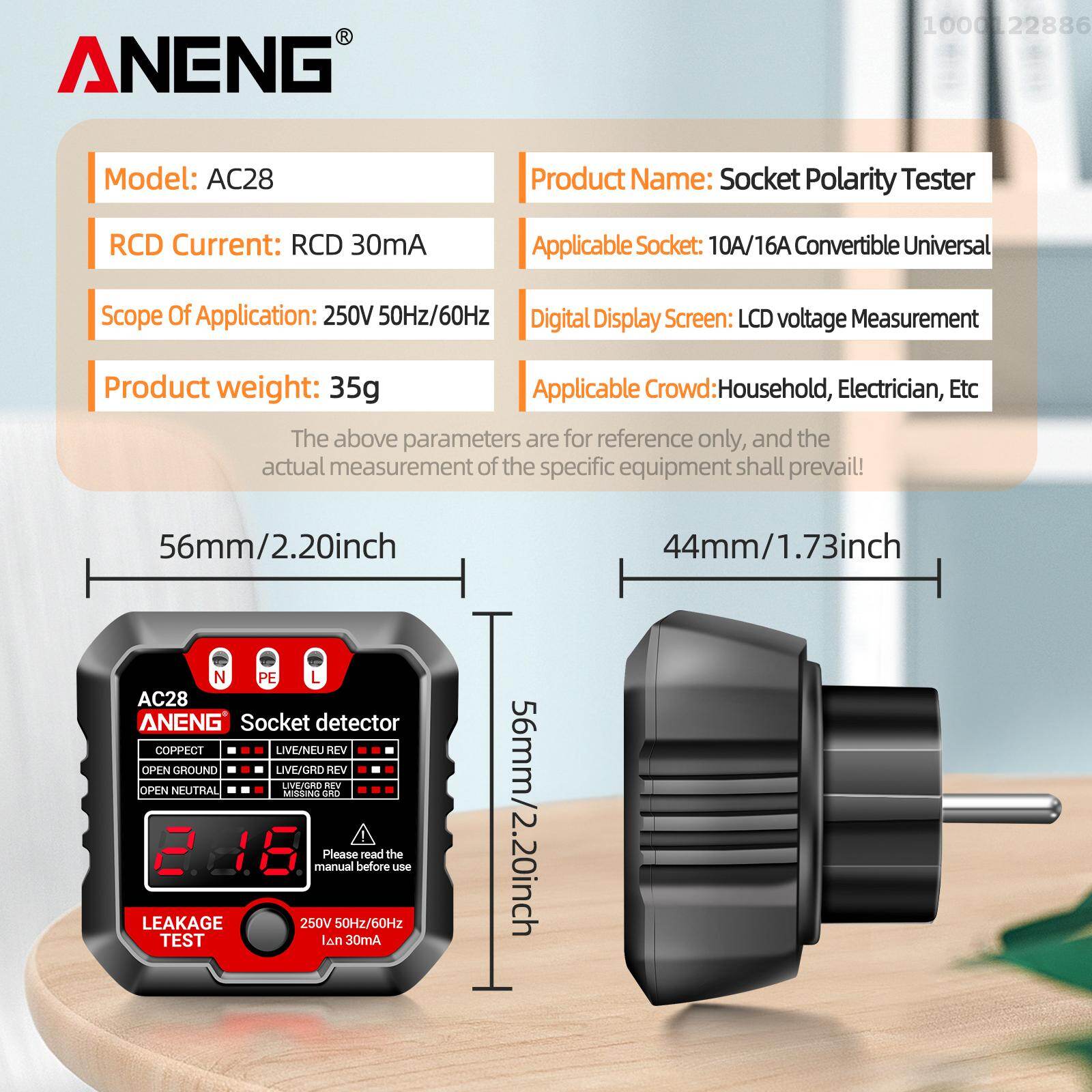 KKmoon aneng Outlet Tester receptacle Detector với LCD điện áp hiển thị 250V Ổ cắm điện Checker tự động phân cực Bộ kiểm thử điện kẹp thử điện cắm tường các công cụ điện
