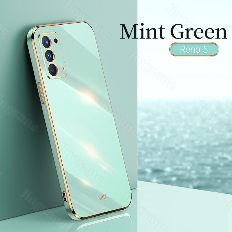 Jingsanc For OPPO Reno5/Reno5 5G/Reno5 Marvel Edition/Reno4 4G/Reno5 Pro 5G Phone Case Luxury Soft Silicone TPU Electroplating Straight Square Edge Casing Shockproof Simple Candy Color All-inclusive lens Back Cover For OPPO Reno 5/Reno 4 4G