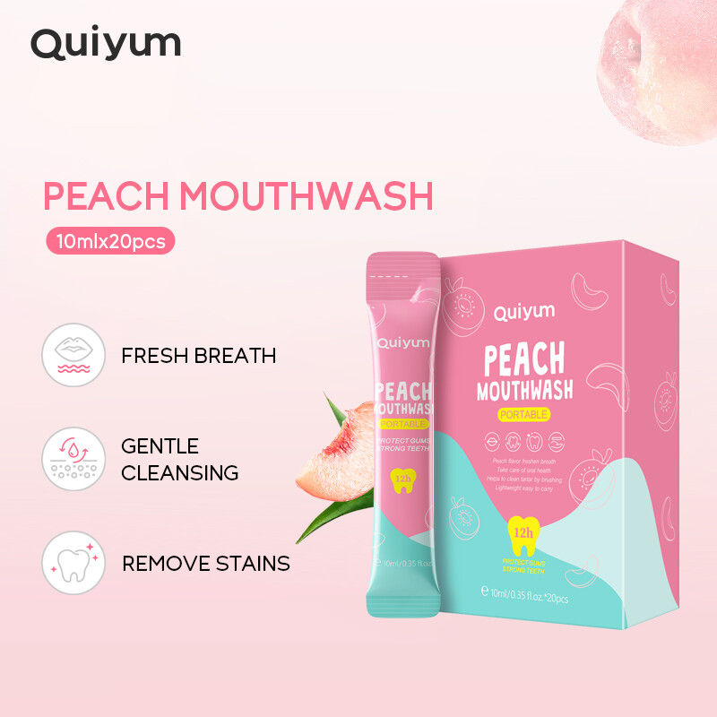 QUIYUM Peach Mouthwash Freshen Breath Clean The Mouth Long Lasting Fragrance Teeth Care 10ml*20pcs