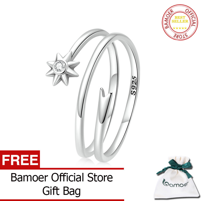 BAMOER 925 Sterling Silver Wishing Meteor Ring for Women Open Size Mutlilayer Silver Girl Ring Fine Jewelry Wedding Party Gift SCR810