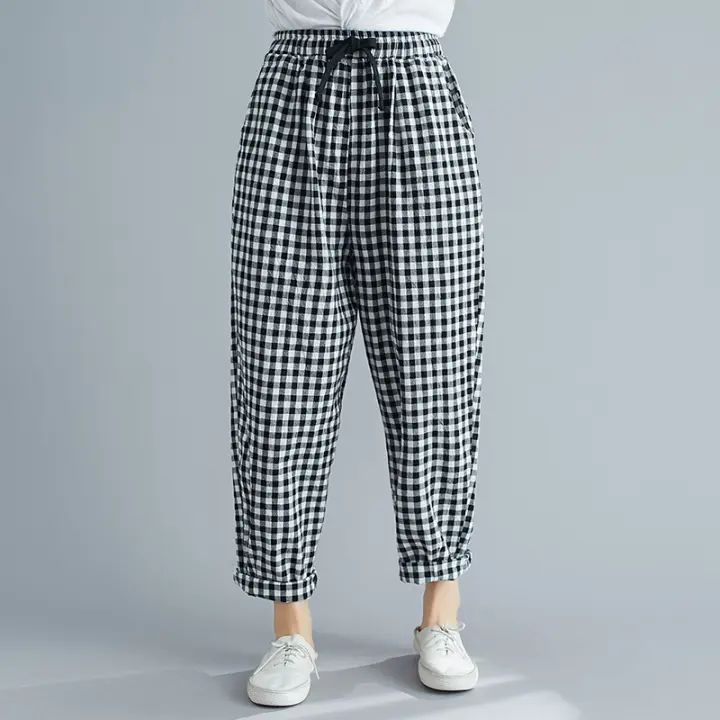 grey and black plaid pants